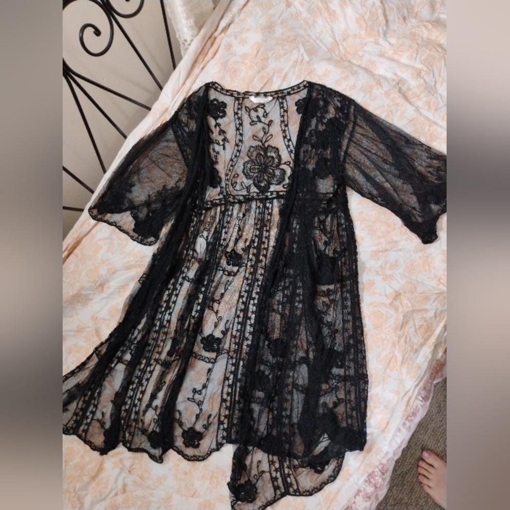 LC Lauren Conrad Black Sheer Floral Dress